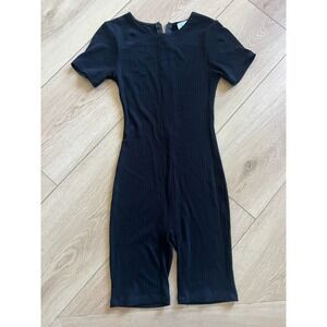 LNA Womens Black Ribbed Bodysuit Romper Jumpsuit Short Sleeve Casual‎ One Piece